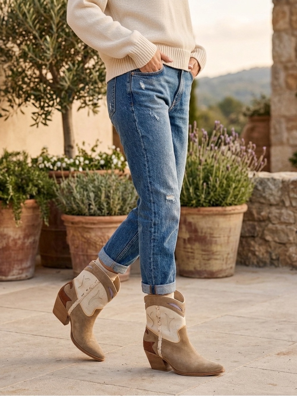 Dolce Vita - NWT Tan Suede & Cream Western-Inspired Ankle Boots